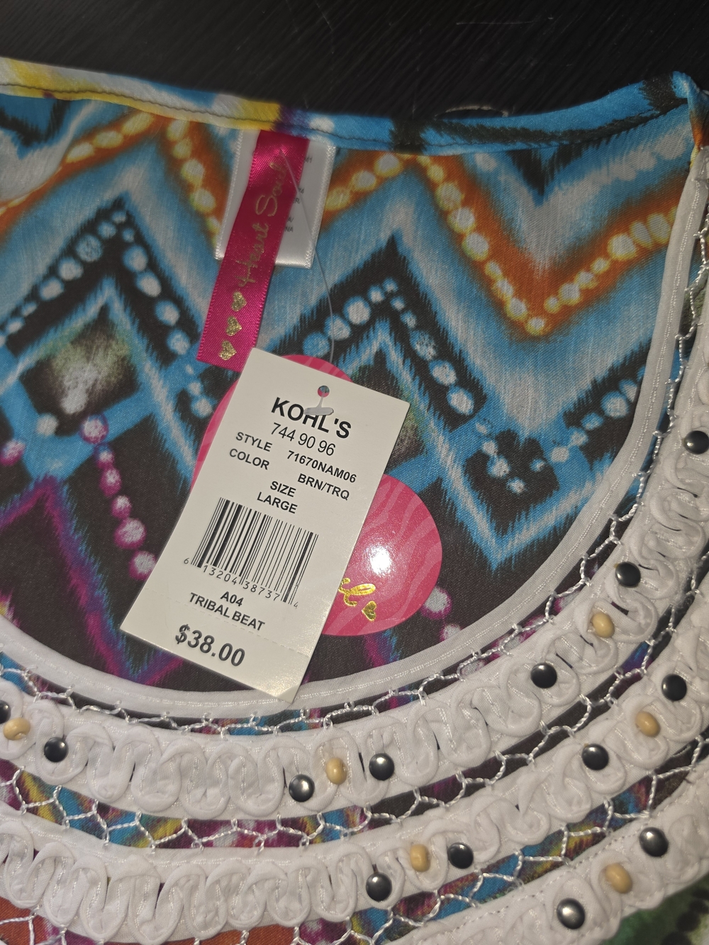 KOHL'S Multicolor Chevron Crochet-Trim Sleeveless Top - Blue Multi - Picture 2 of 4